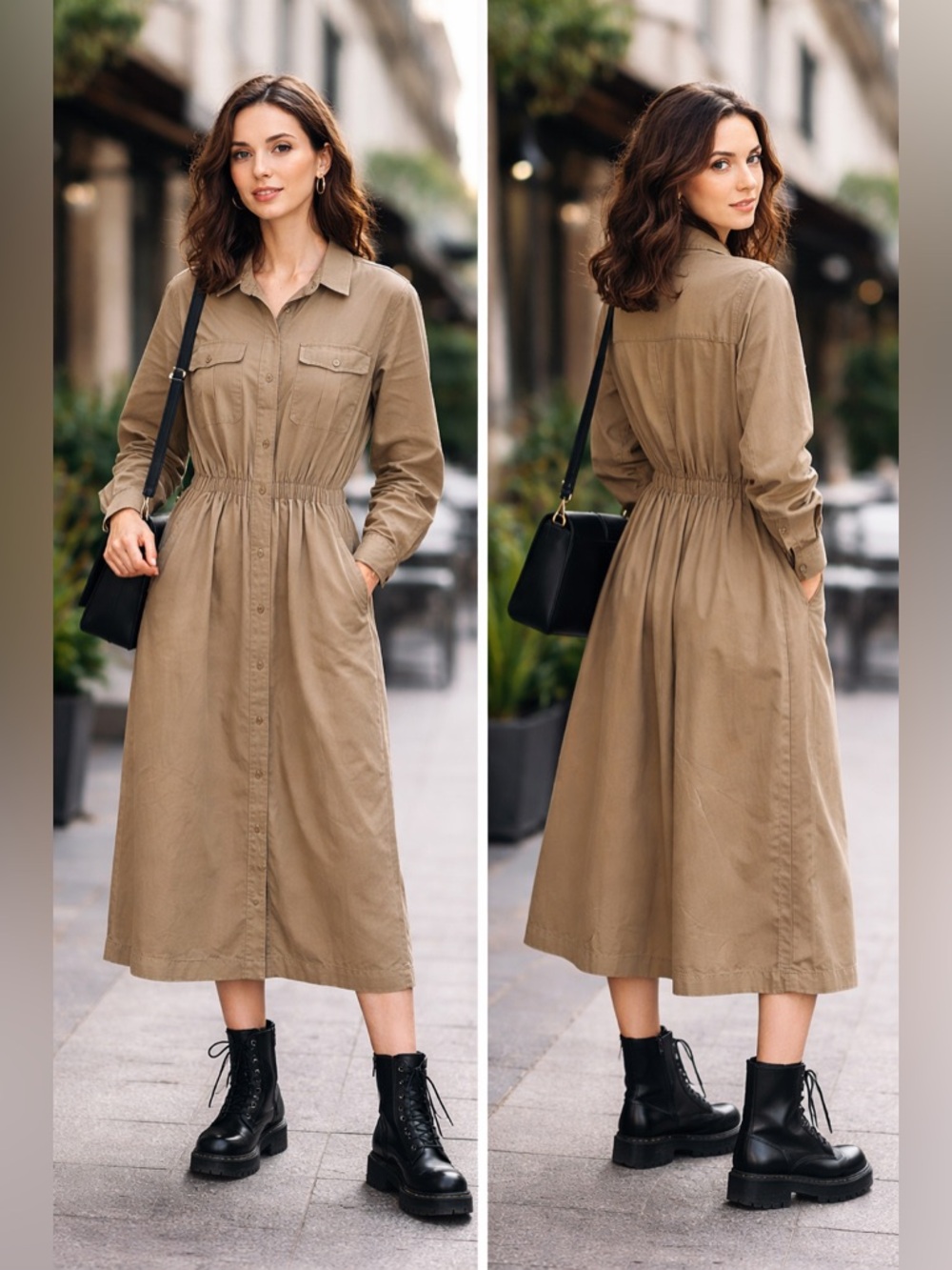 Vintage Made in the USA Military Utility Shirt Button Down Dress
